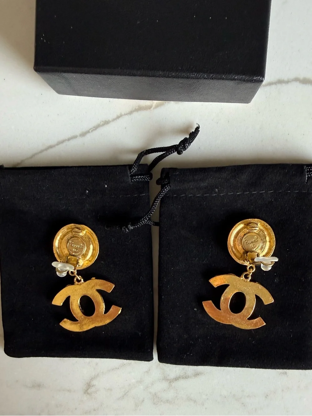 Chanel Vintage Dangle Crystal Gold Plated Clip On Earrings 1980’s